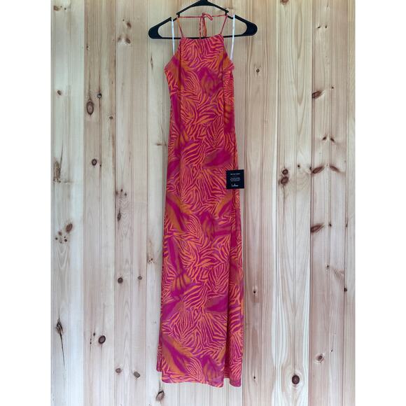 NWT Lulus Camadi Hot Pink Animal Print Mesh Backless Midi Dress Bohemian Sz L - Picture 2 of 7